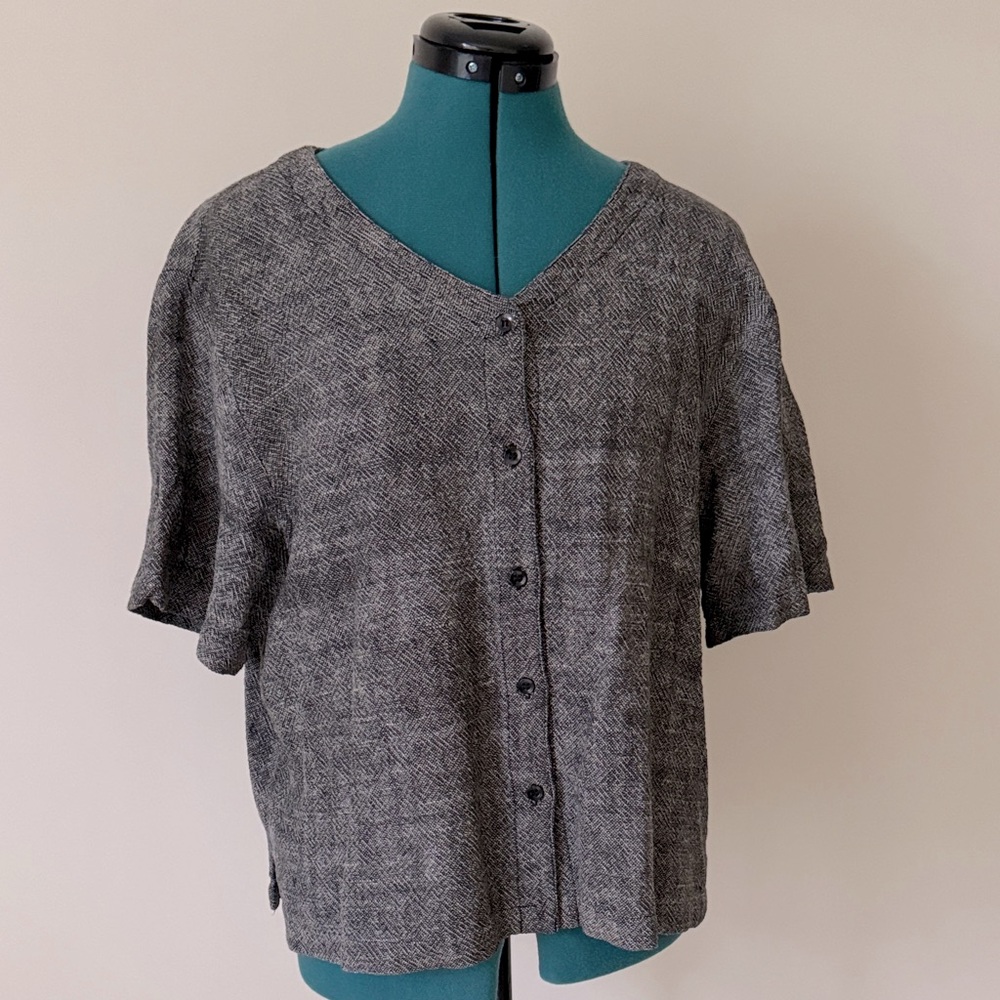 Sangam | 100% Cotton V-neck Buttoned Short Sleeve Blouse | Size L